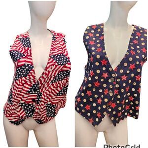 Reversible American Flag Stars Womens Vest Size Large